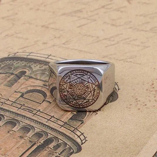 Seal of the Seven Archangels Stainless Steel Men's Trigger Finger Seal of Solomon