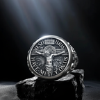 S925K Silver Jesus Crucifixion St. Benedict Medal Ring