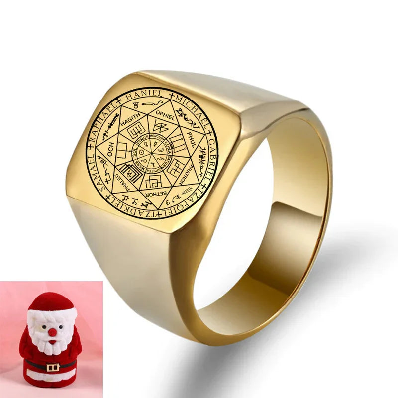 Seal of the Seven Archangels Stainless Steel Men's Trigger Finger Seal of Solomon