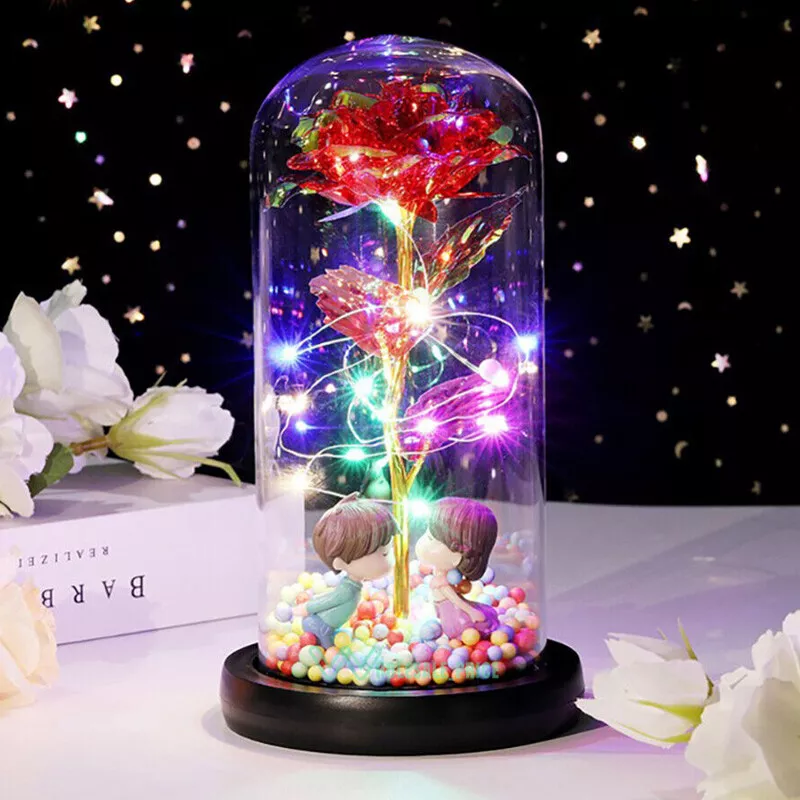 🌹❤️Hot sales on Valentine's Day：LED Luminous Crystal Galaxy Enchanted Rose Glass Forever Home Decoration Gift🏆