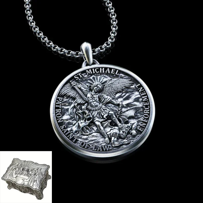 Archangel Michael S925K Silver Round Necklace