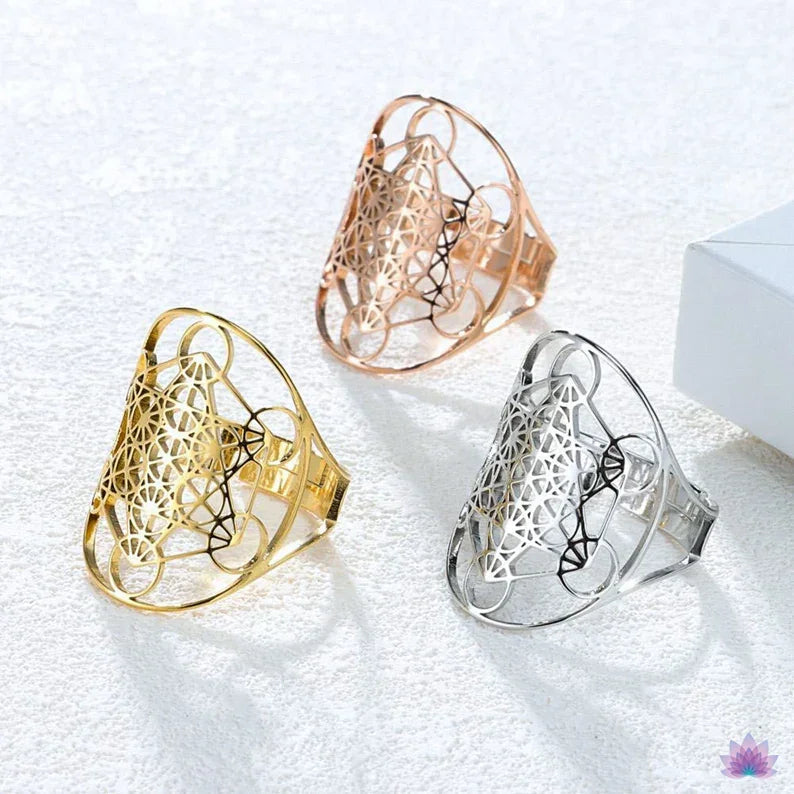 Metatron's Cube Ring Archangel Protection Women Ring Stainless Steel Jewelry