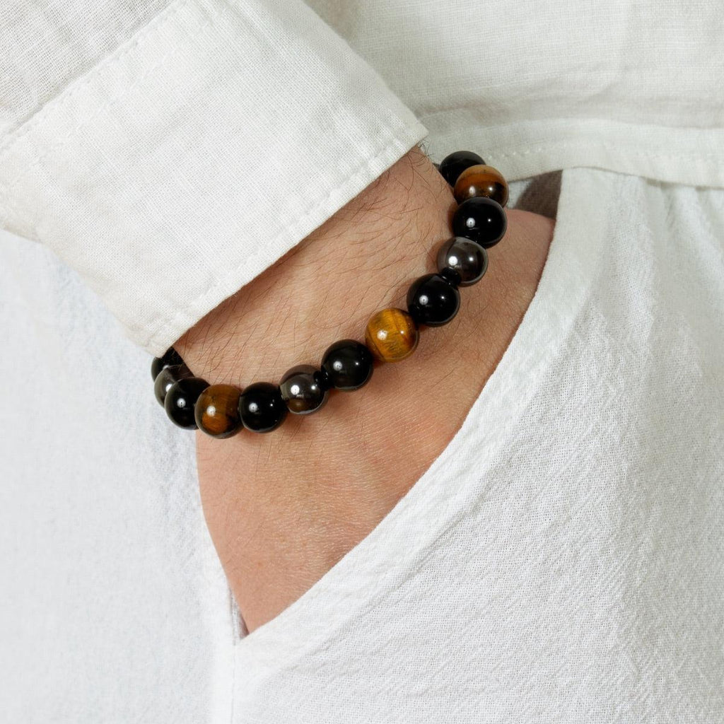 🏆“Triple protection” bracelet in black obsidian, tiger’s eye and hematite.