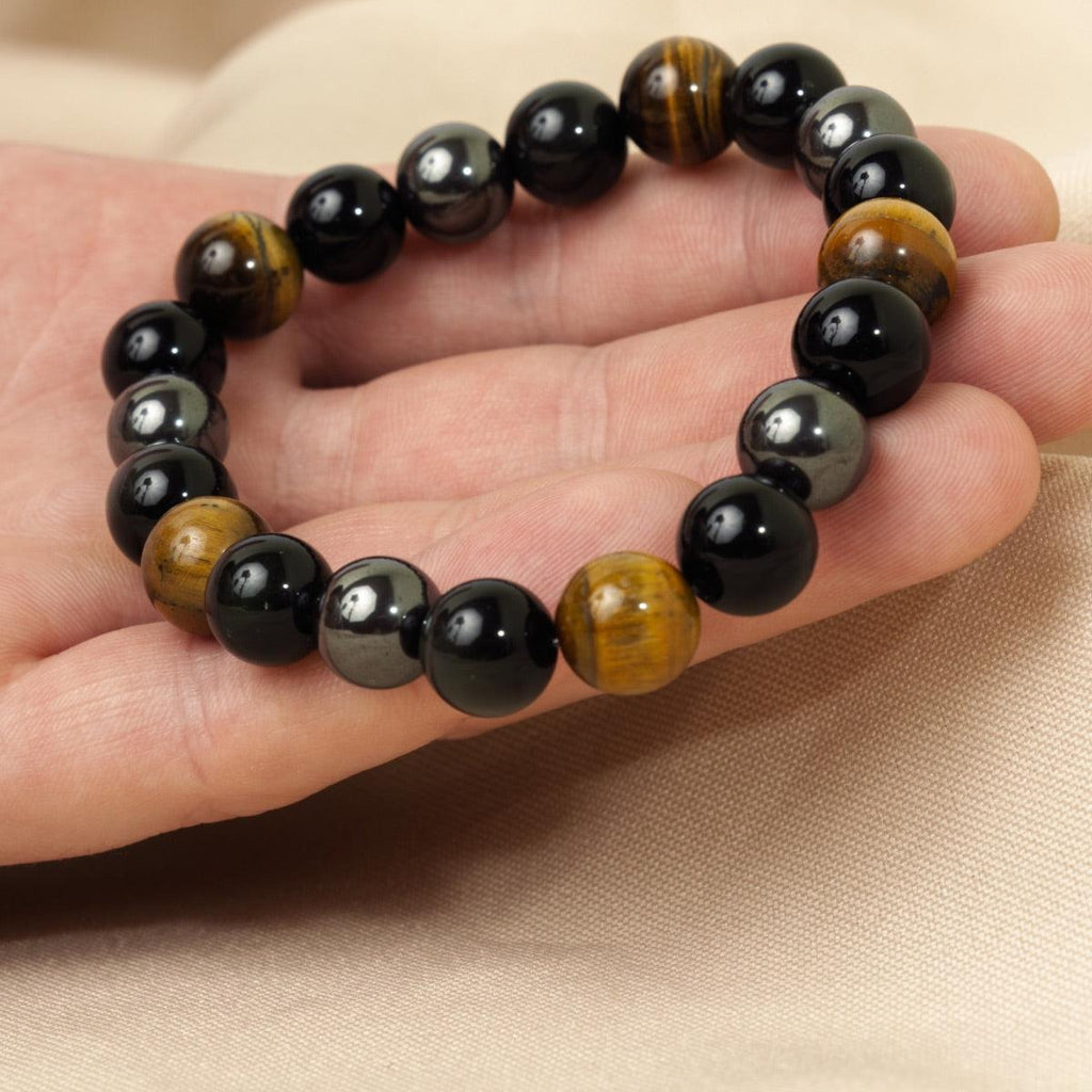 🏆“Triple protection” bracelet in black obsidian, tiger’s eye and hematite.