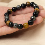🏆“Triple protection” bracelet in black obsidian, tiger’s eye and hematite.