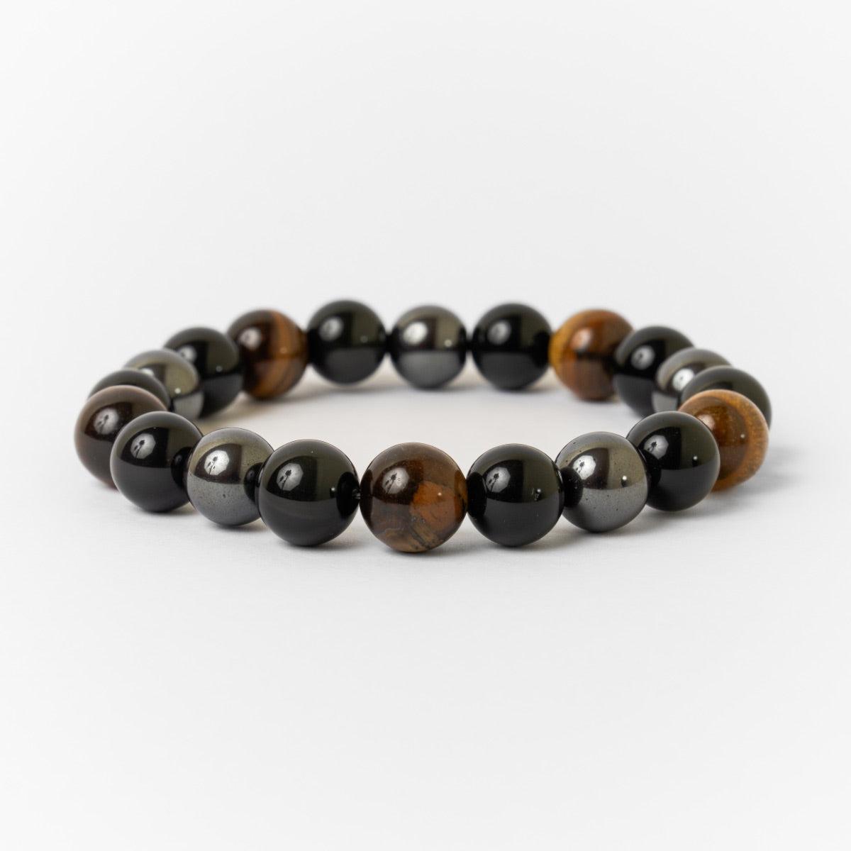 🏆“Triple protection” bracelet in black obsidian, tiger’s eye and hematite.