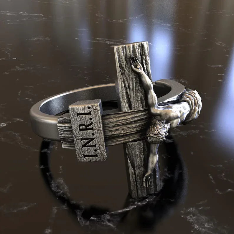 Crucifixion of Jesus S925K Silver Cross Ring