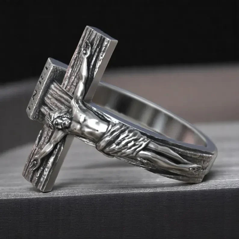 Crucifixion of Jesus S925K Silver Cross Ring