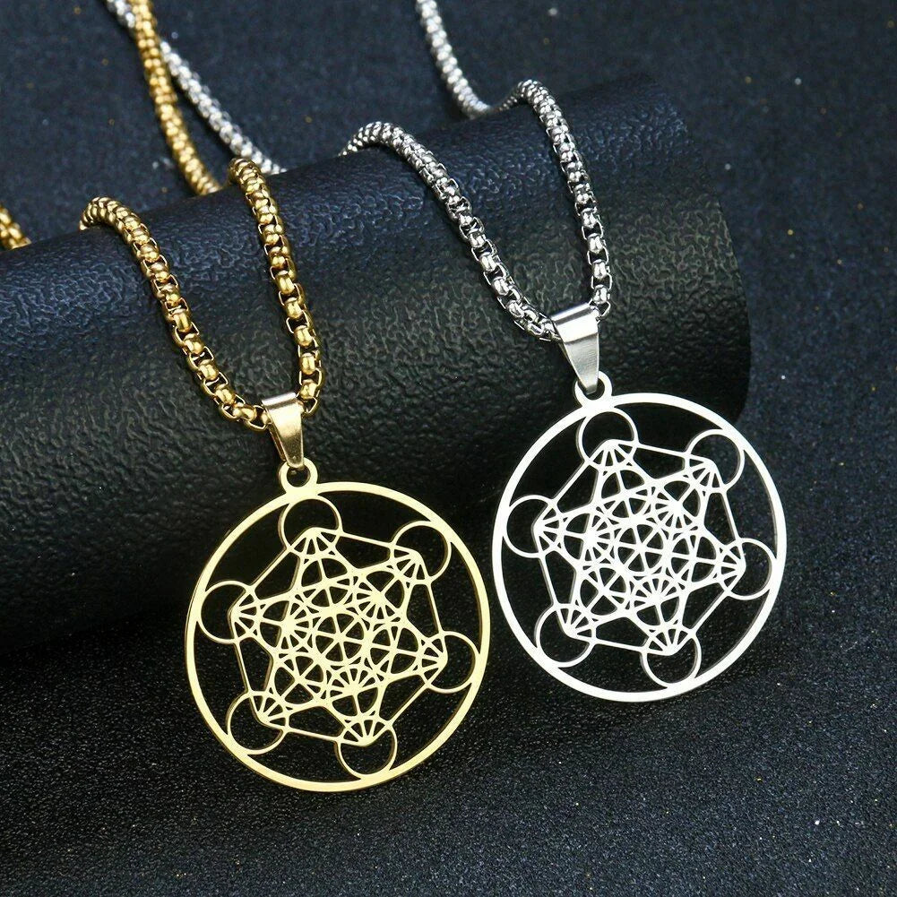 Stainless Steel Metatron's Cube Necklace Pendant Sacred Geometry Amulet Jewelry