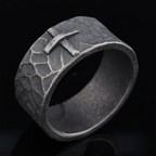 Hand-carved stone cross ring carries His gentle protection