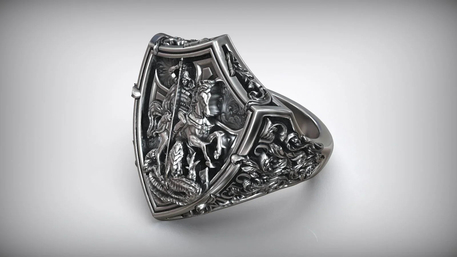 S925K Silver St. George Defeat the Dragon Ring