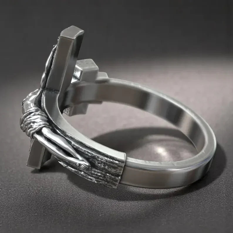 Crucifixion of Jesus S925K Silver Cross Ring