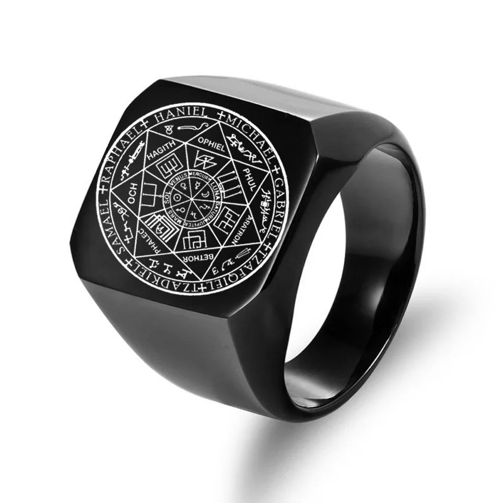 Seal of the Seven Archangels Stainless Steel Men's Trigger Finger Seal of Solomon