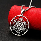 Stainless Steel Metatron's Cube Necklace Pendant Sacred Geometry Amulet Jewelry