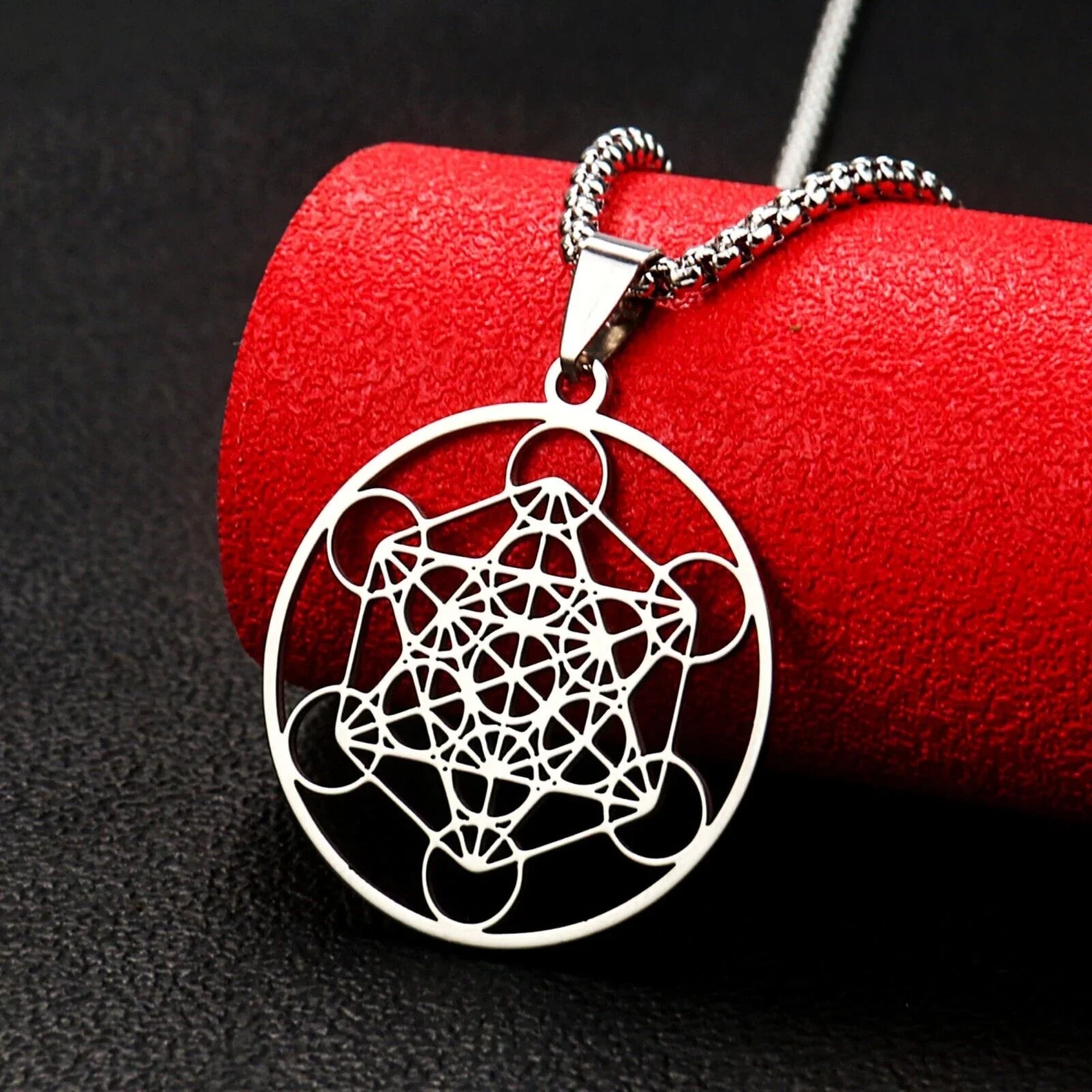 Stainless Steel Metatron's Cube Necklace Pendant Sacred Geometry Amulet Jewelry