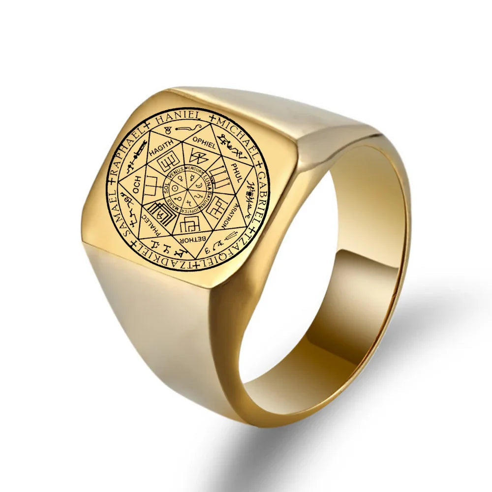Seal of the Seven Archangels Stainless Steel Men's Trigger Finger Seal of Solomon