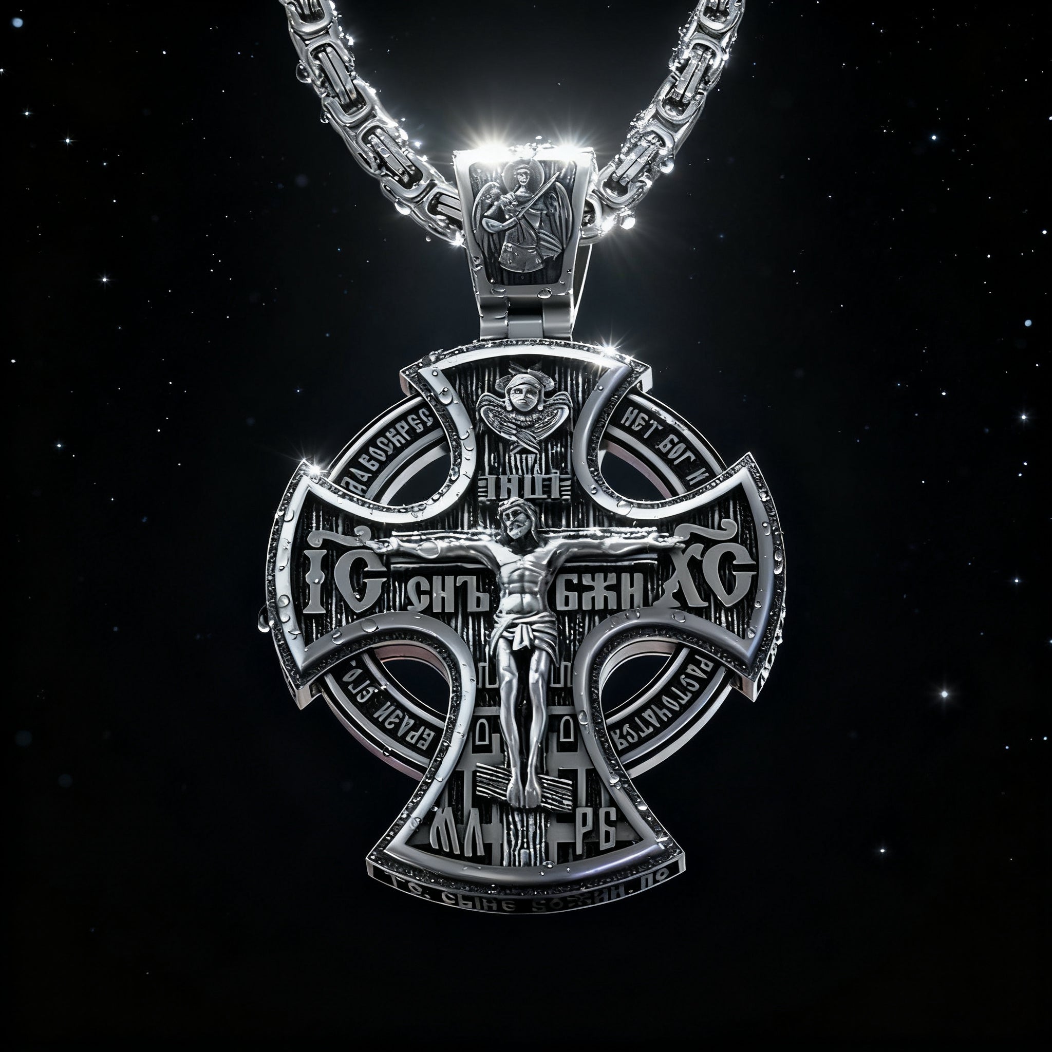 Double Sided 925 Sterling Silver Religious Pendant - Crucifixion of Christ & St. Michael Medal - Choose from 5 Chain Styles - Free Polishing Cloth