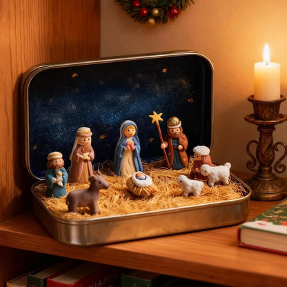 🔥Last Day 49% Off🎁Mini Christmas Nativity Set in a Tin Box🏆