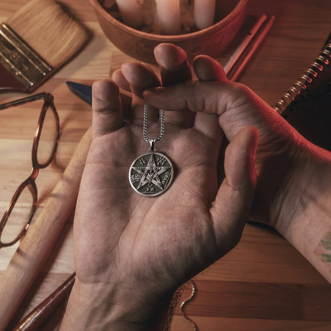 Solomon's Pentacle Reversible Engraved Seal of the Seven Angels Necklace S925K Silver Pendant