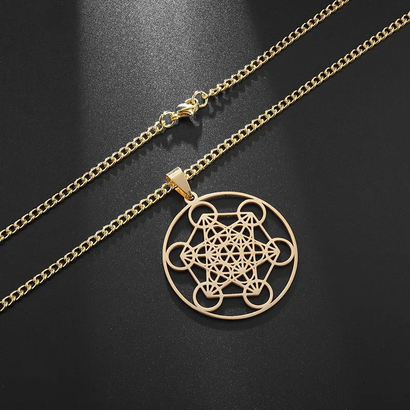 Stainless Steel Metatron's Cube Necklace Pendant Sacred Geometry Amulet Jewelry