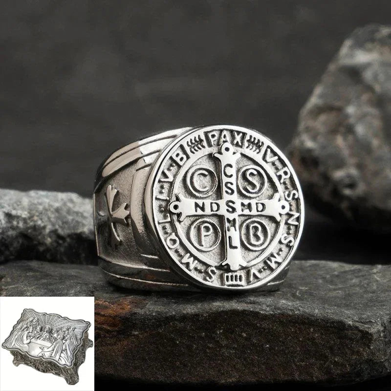 Saint Benedict Stainless Steel Cross Ring