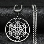 Stainless Steel Metatron's Cube Necklace Pendant Sacred Geometry Amulet Jewelry