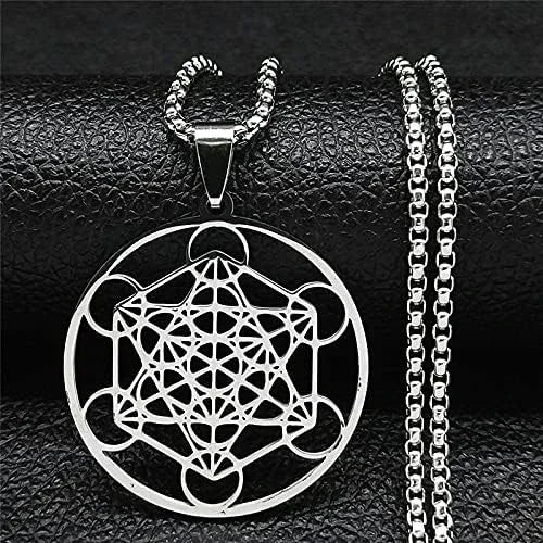 Stainless Steel Metatron's Cube Necklace Pendant Sacred Geometry Amulet Jewelry