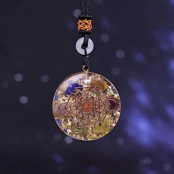Natural Gemstone Charm Fashion Necklace Engrave Flower Of Life Multidimensional Metatron's Cube Pendant Reiki Heal Crystal Jewelry