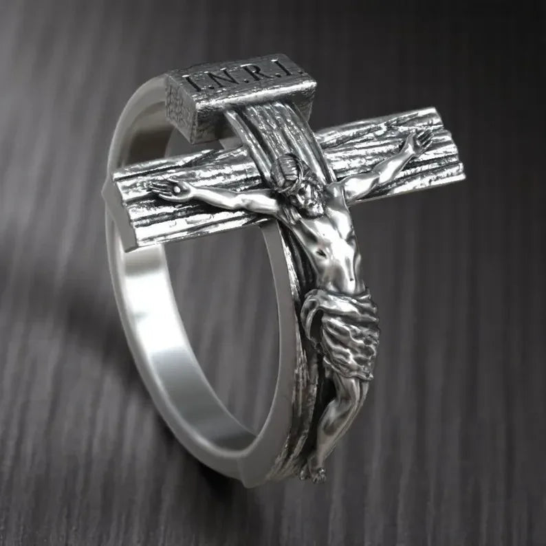 Crucifixion of Jesus S925K Silver Cross Ring