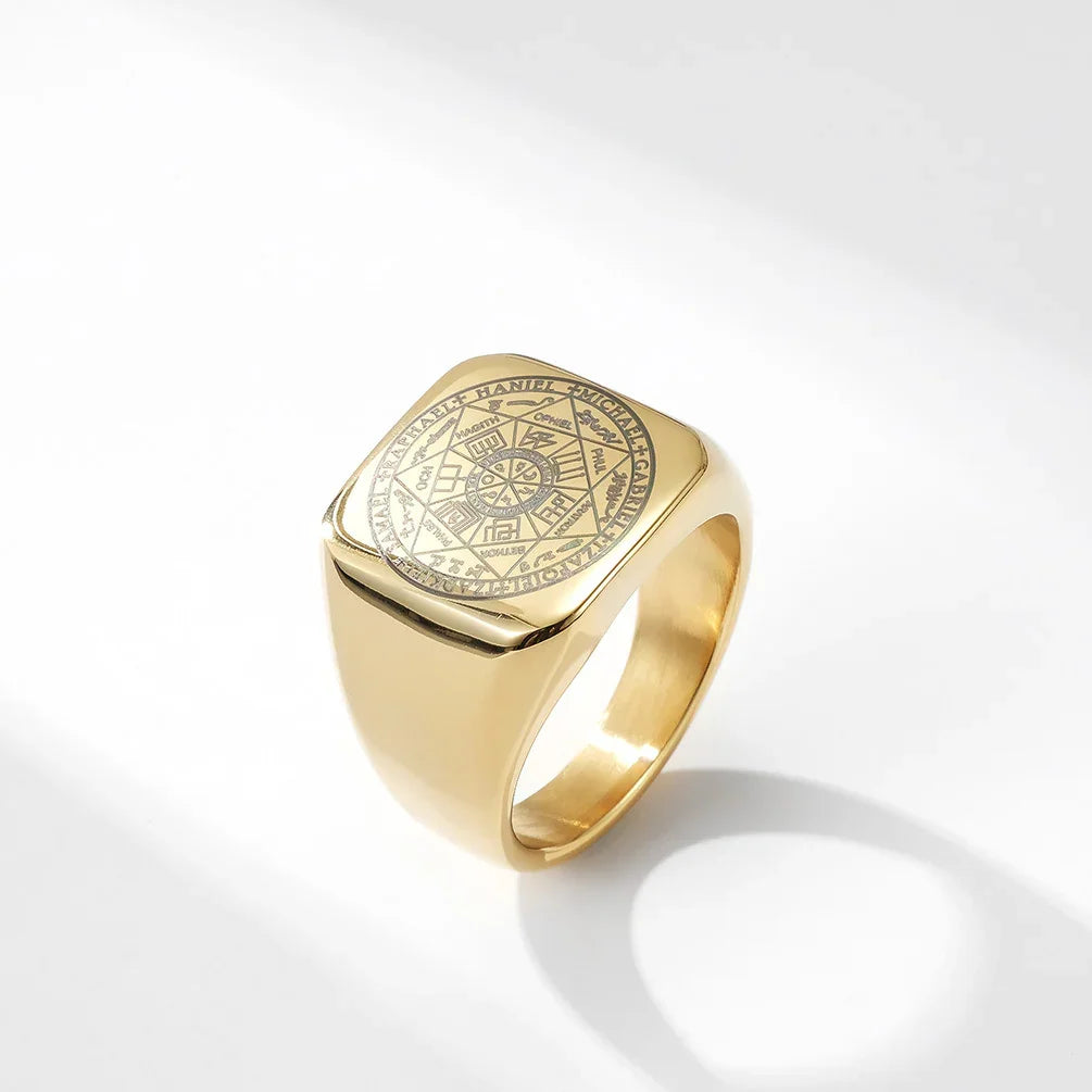 Seal of the Seven Archangels Stainless Steel Men's Trigger Finger Seal of Solomon