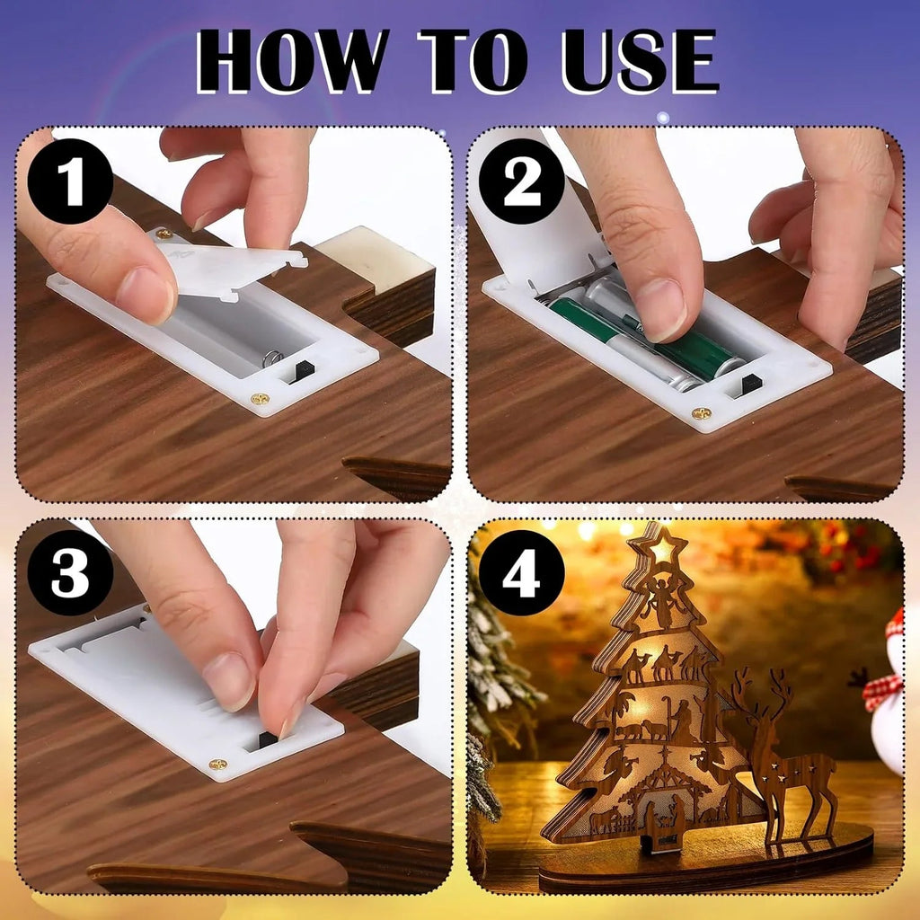 Illuminated Christmas Tree Nativity Scene Ornament with Reindeer