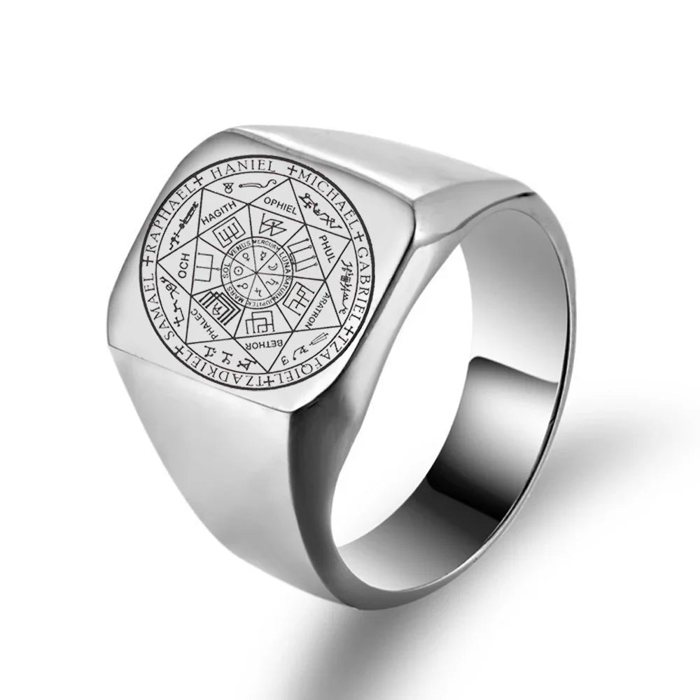 Seal of the Seven Archangels Stainless Steel Men's Trigger Finger Seal of Solomon