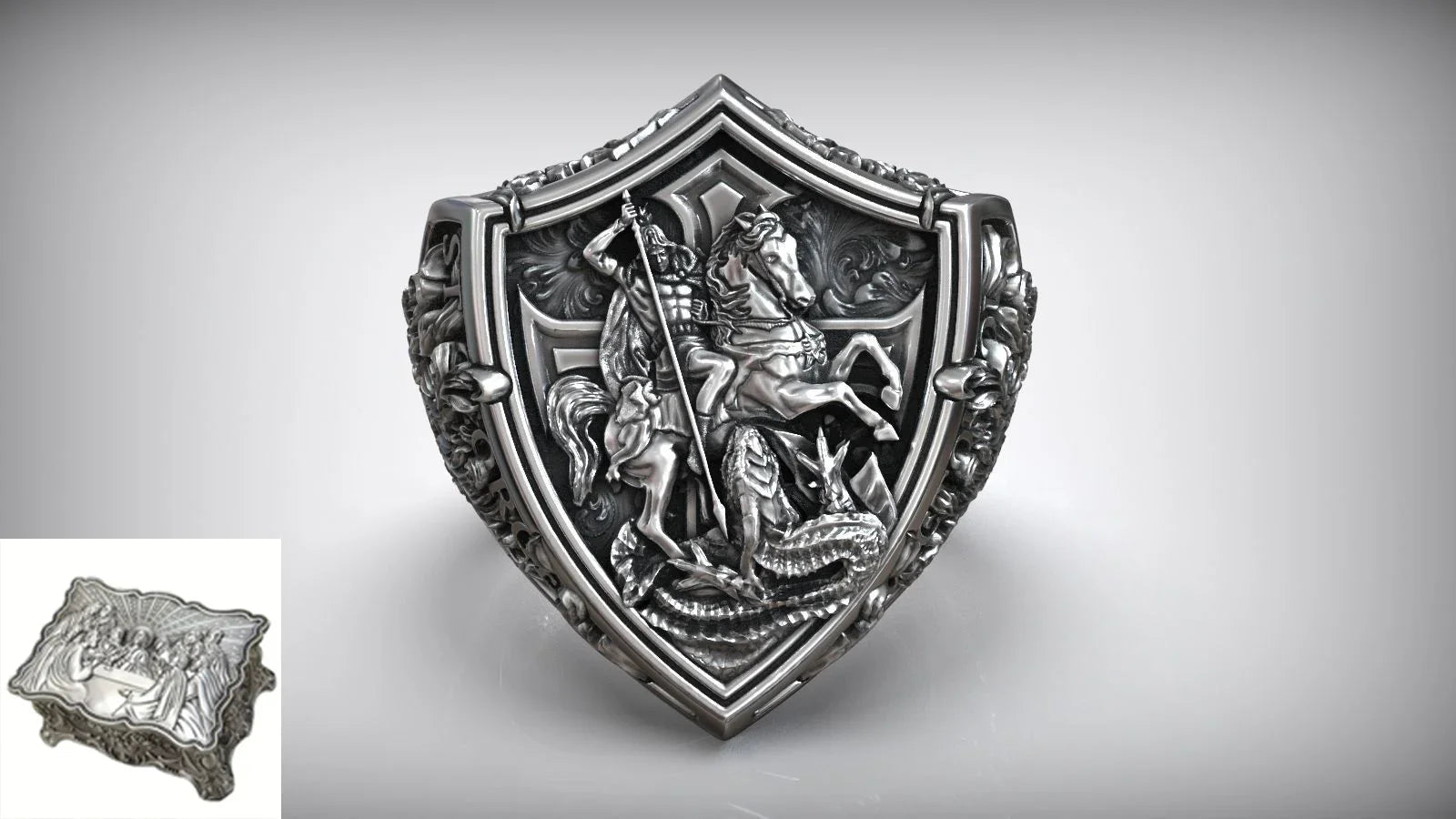 S925K Silver St. George Defeat the Dragon Ring