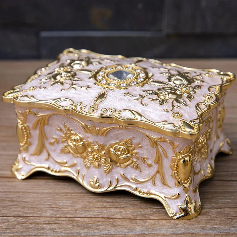 European vintage rose pattern zinc alloy jewelry box desktop ornament