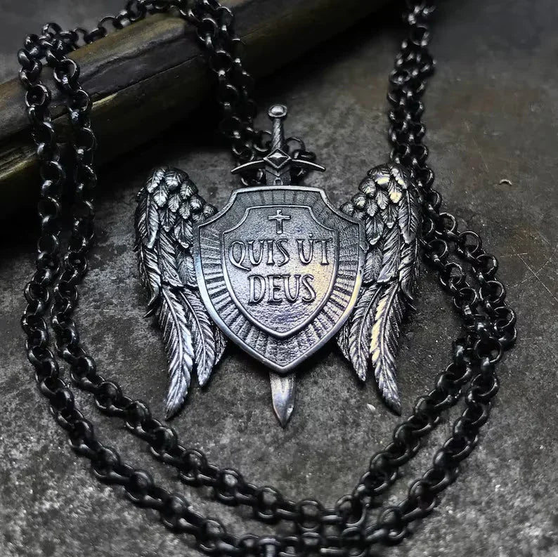 St Michael's Archangel Shield Necklace,The Patron Saint of Paratrooper Police Military Paramedic Fireman