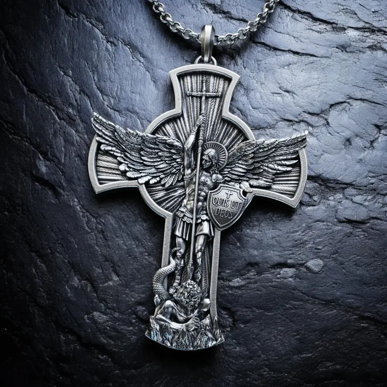 New titanium steel/S925K silver Archangel St. Michael necklace