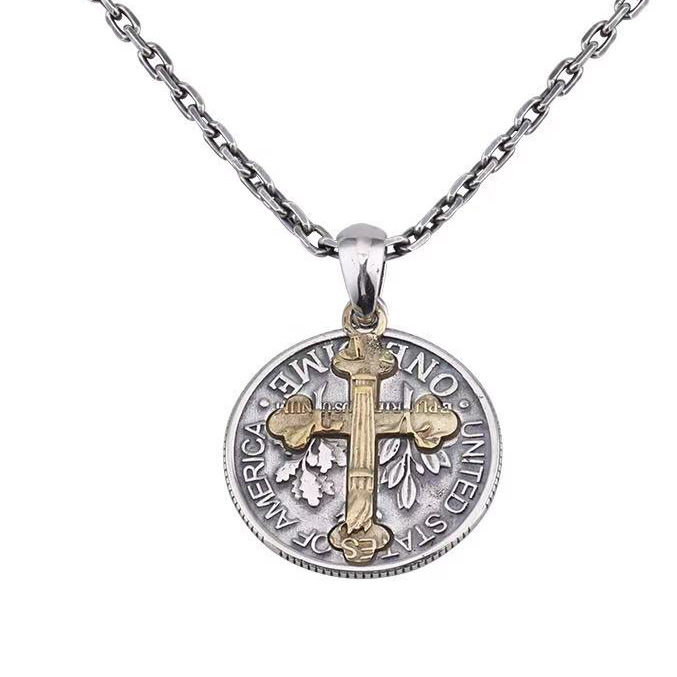 Stigmata Coin" Copper - Silver Plated Cross Necklace: Forging Faith into Retro Bloodlines