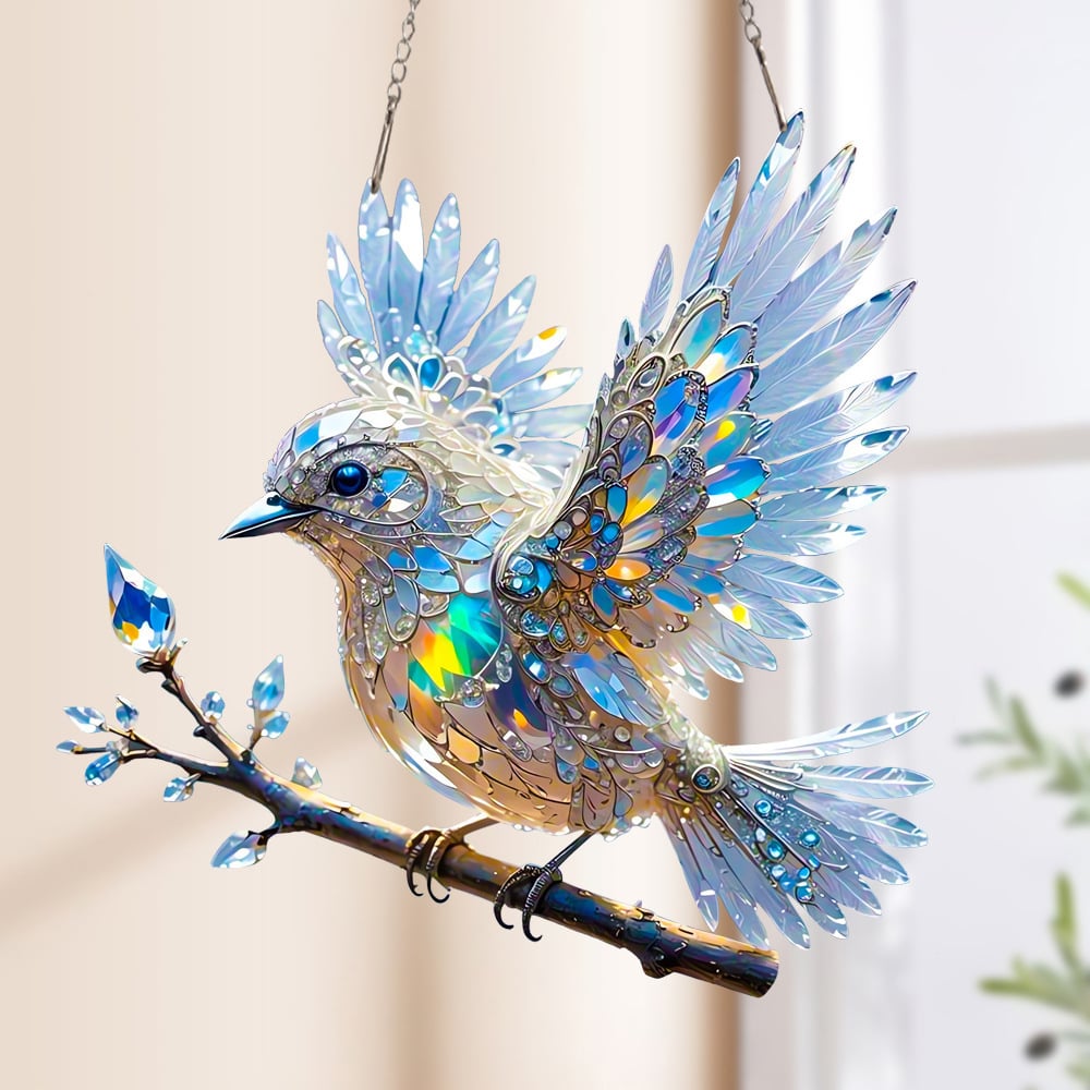 🐦✨Acrylic Sky Bluebird 2D Stained Art Ornament (8 inches)