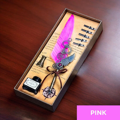 ✒️Blue Peacock Steampunk Wing Feather Dip Pen Set | Luxury Gift for Writers & Art Lovers🏆