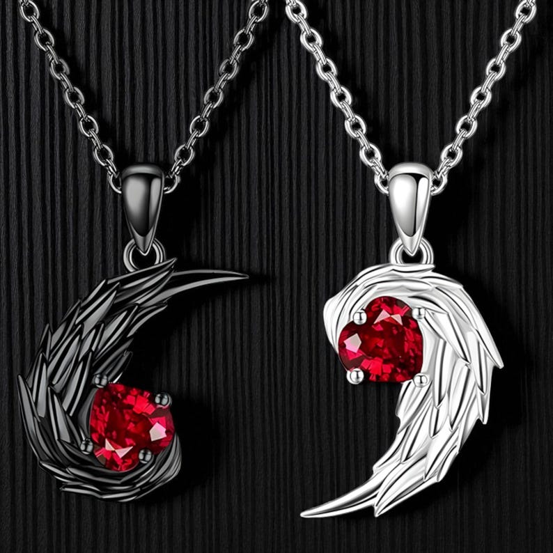 ❤️Couple Angel Devil Wing Heart Pendant Necklace Two Tone Clavicle Chain Valentines Gift🏆