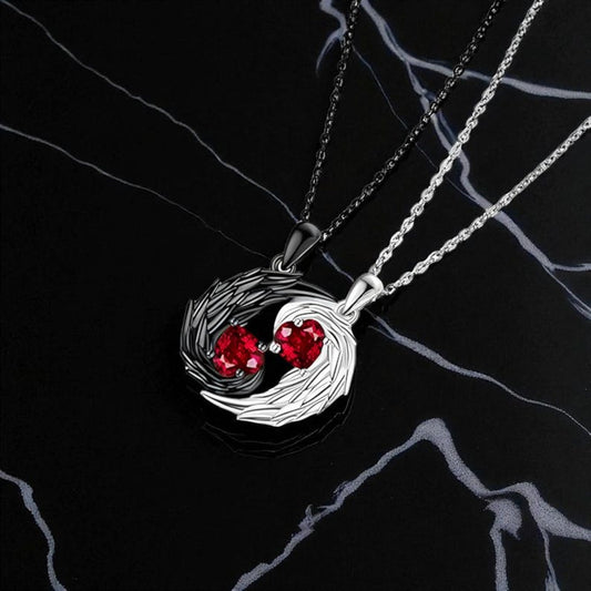 ❤️Couple Angel Devil Wing Heart Pendant Necklace Two Tone Clavicle Chain Valentines Gift🏆