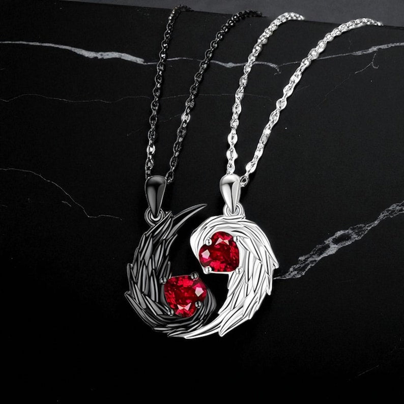 ❤️Couple Angel Devil Wing Heart Pendant Necklace Two Tone Clavicle Chain Valentines Gift🏆