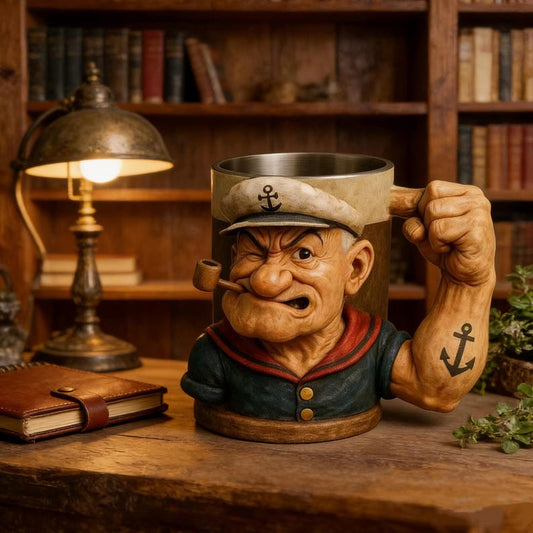 Sailor Strongman Character Coffee Mug, 3D Arm Handle, Funny Novelty Cup, Gift for Him🏆