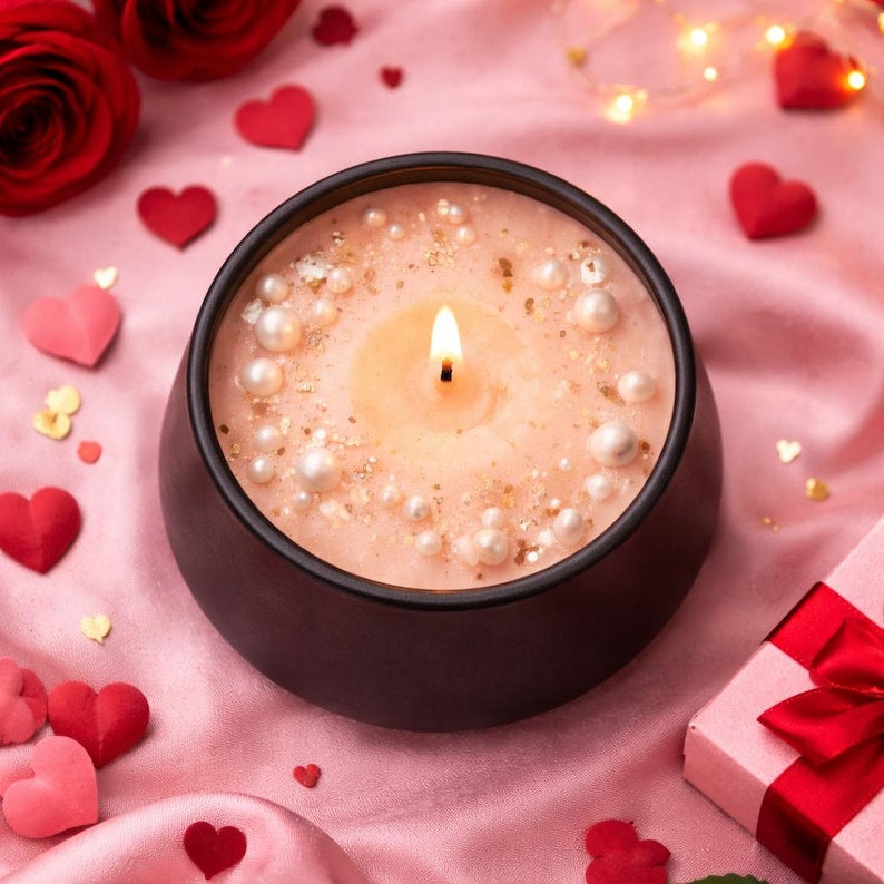 Valentine's Day Black Tin Candle - Elegant Scented Candle for Romance