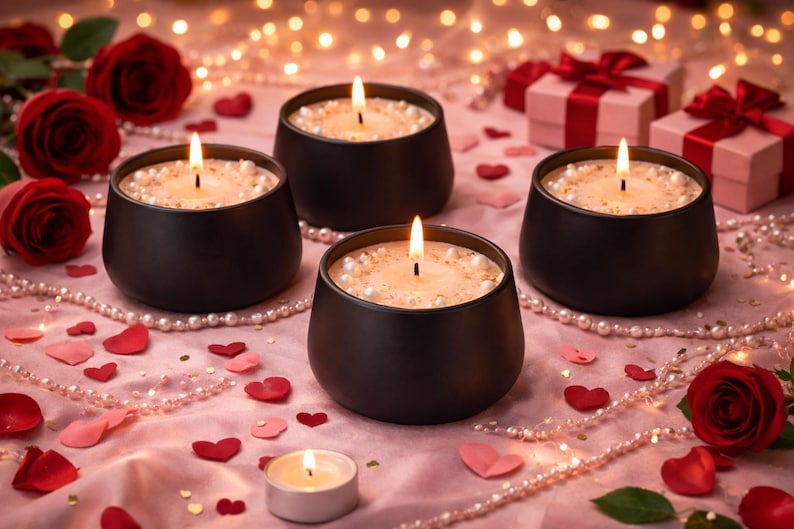 Valentine's Day Black Tin Candle - Elegant Scented Candle for Romance