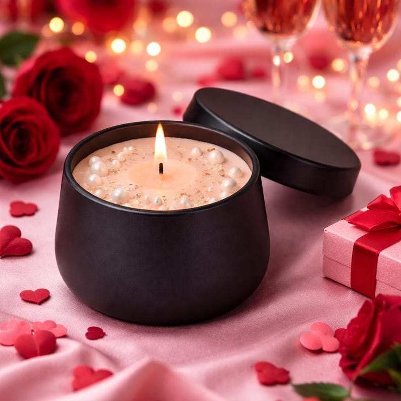 Valentine's Day Black Tin Candle - Elegant Scented Candle for Romance