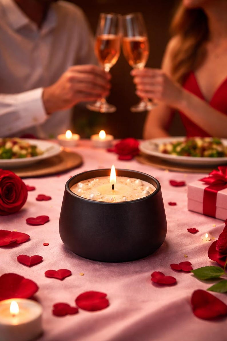Valentine's Day Black Tin Candle - Elegant Scented Candle for Romance