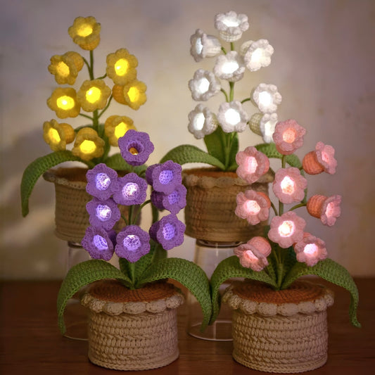 🌼Hand-knitted LED Lilies of the Valley – glowing flowers in a pot for a cozy home atmosphere 💋