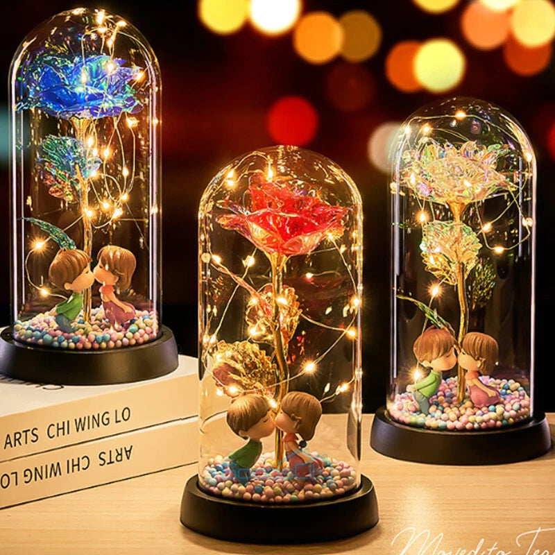 🌹❤️Hot sales on Valentine's Day：LED Luminous Crystal Galaxy Enchanted Rose Glass Forever Home Decoration Gift🏆