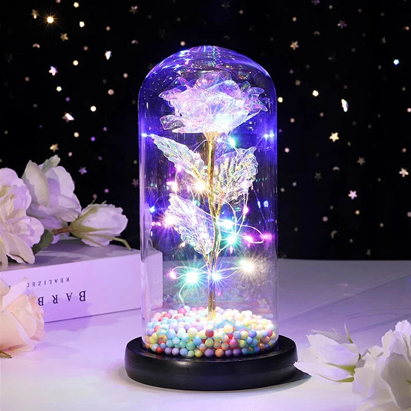 🌹❤️Hot sales on Valentine's Day：LED Luminous Crystal Galaxy Enchanted Rose Glass Forever Home Decoration Gift🏆